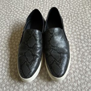 Vince black leather ‘snake skin’ slip on sneaker, Size 9